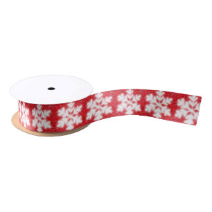 Frosty red North Pole snowflakes sparkling snow  Satin Ribbon