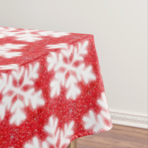Frosty red North Pole snowflakes   sparkling snow  Tablecloth