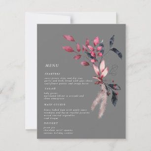 frosty red winter floral Wedding Dinner Menu card