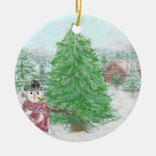 Frosty Scene Ceramic Tree Decoration