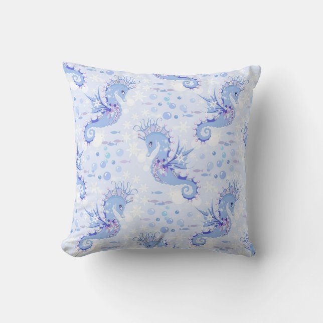 Frosty sea horse lavender pattern Throw Pillow (Front)