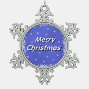 Frosty Snow 3D Merry Christmas Snowflake Pewter Christmas Ornament