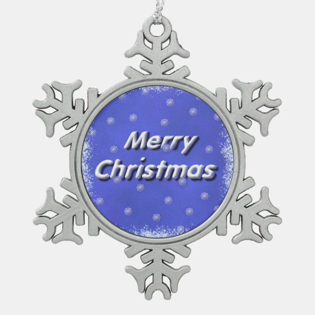 Frosty Snow 3D Merry Christmas Snowflake Pewter Christmas Ornament (Front)