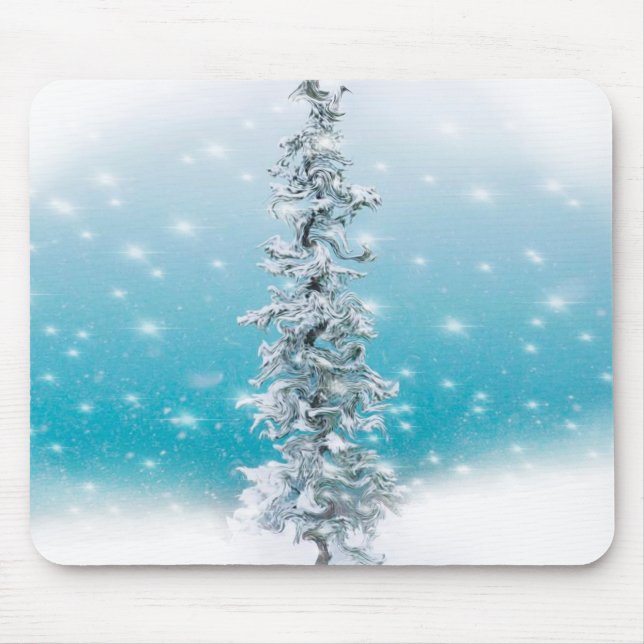 Frosty snow scene pine tree snowflakes mouse pad (Front)