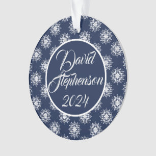 Frosty snowflakes on a midnight blue sky  ornament