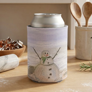 Frosty Snowman At The Beach Can Cooler
