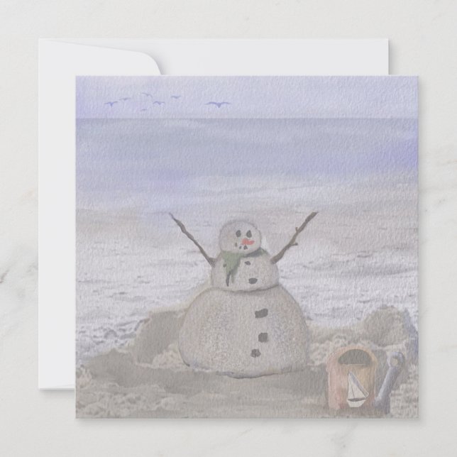 Frosty Snowman At The Beach Holiday Card (Front)