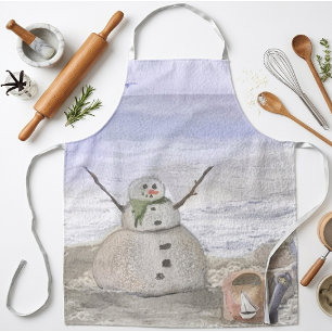 Frosty Snowman At The Beach Large Apron