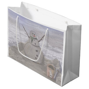 Frosty Snowman At The Beach Large Gift Bag