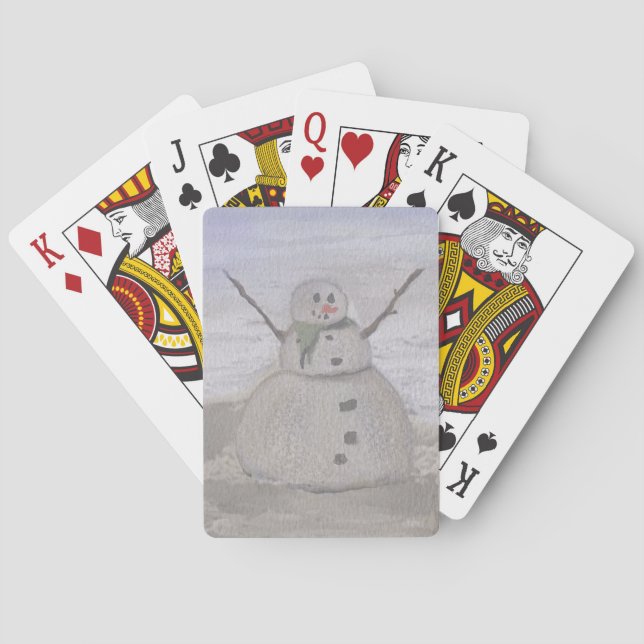 Frosty Snowman At The Beach Playing Cards (Back)