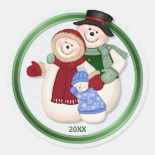 Frosty Snowman Family - Blue Classic Round Sticker
