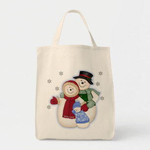 Frosty Snowman Family - Blue Tote Bag