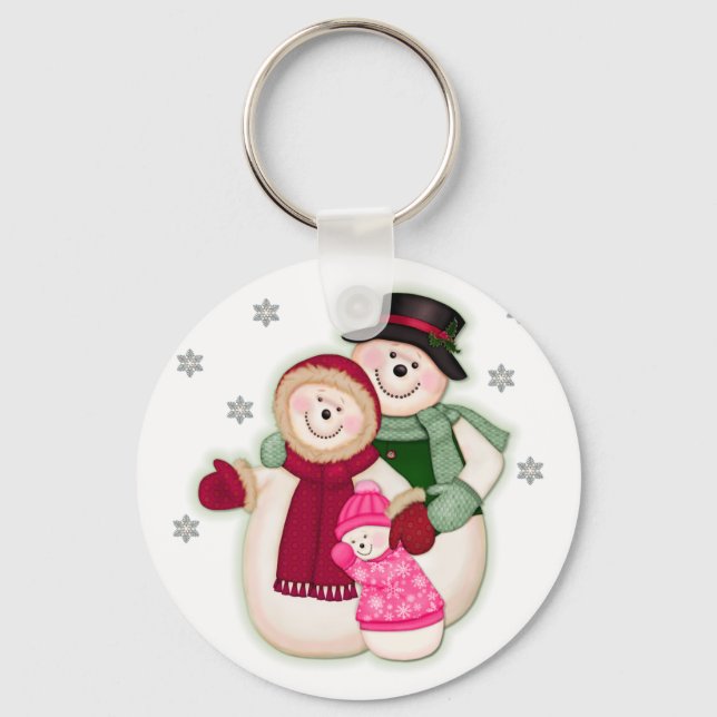 Frosty Snowman Family - Pink Key Ring (Front)