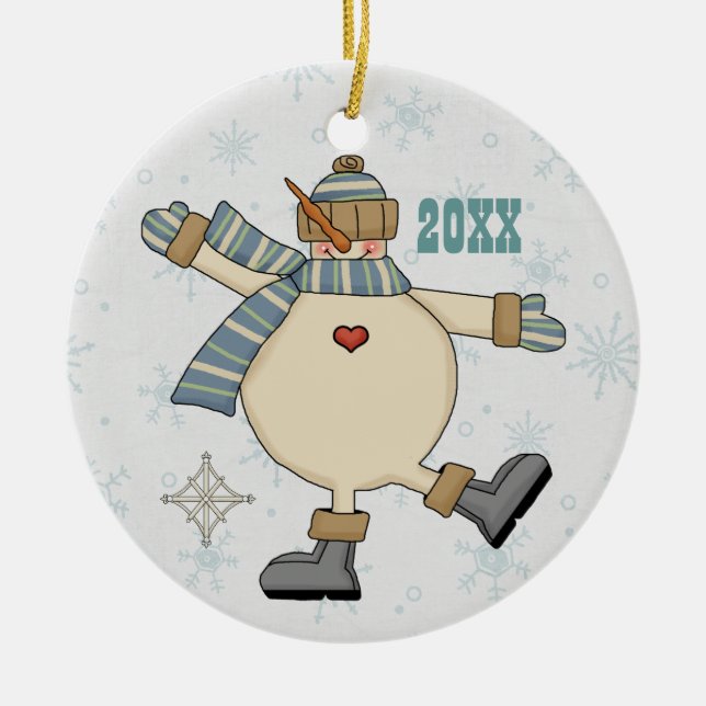 Frosty Snowman Plays in Snow Keepsake Ornament (Front)