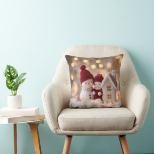 Frosty Snowman Siblings Winter Joy Cushion