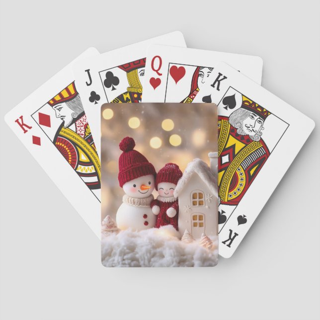 Frosty Snowman Siblings Winter Joy Playing Cards (Back)