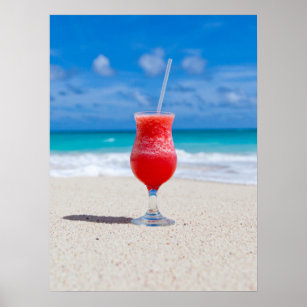 Frosty Strawberry Drink on the Beach Poster