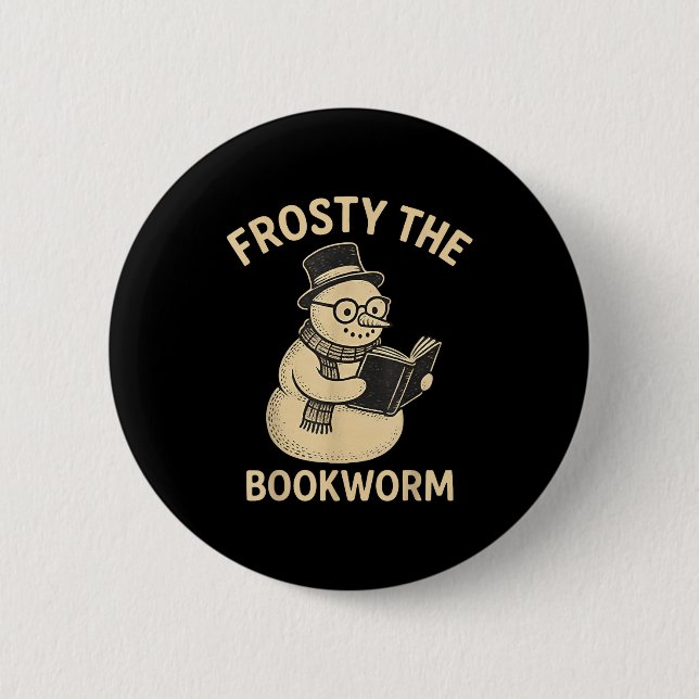 Frosty The Bookworm Snowman Reading  6 Cm Round Badge (Front)