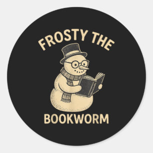 Frosty The Bookworm Snowman Reading Classic Round Sticker