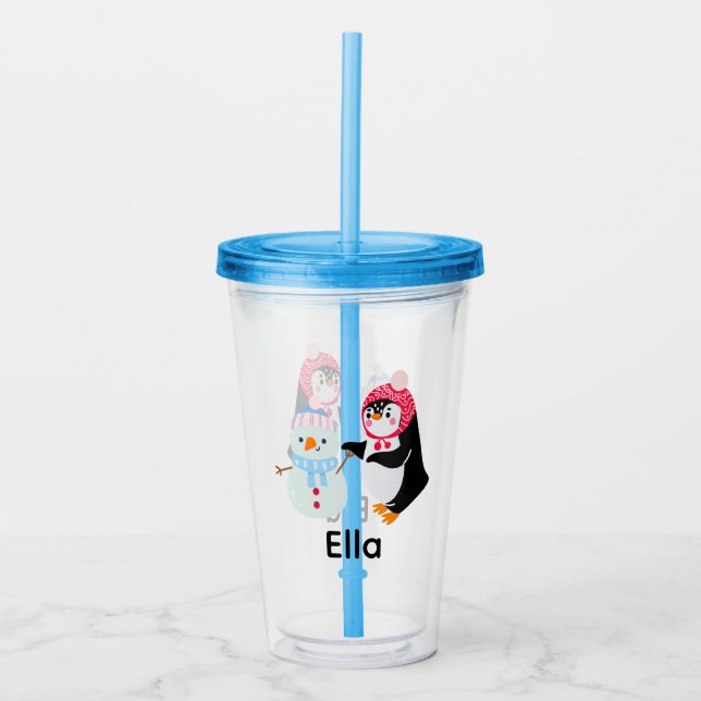 Frosty the Snowman and Penguin Acrylic Tumbler (Front)