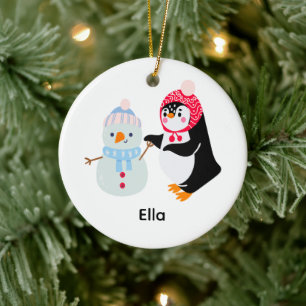 Frosty the Snowman and Penguin Ceramic Tree Decoration
