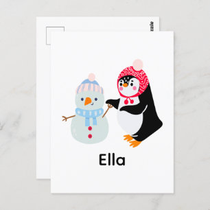 Frosty the Snowman and Penguin Postcard