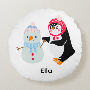 Frosty the Snowman and Penguin Round Cushion