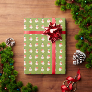 Frosty The Snowman and Santa Claus on Olive Green Wrapping Paper