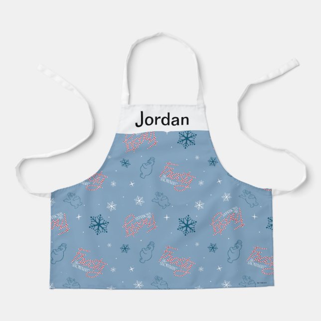 Frosty the Snowman Blue Snowflake Pattern Apron (Front)