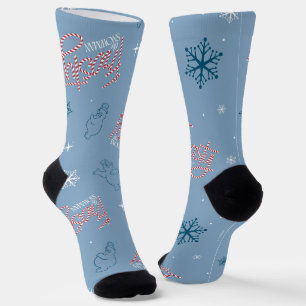 Frosty the Snowman Blue Snowflake Pattern Socks
