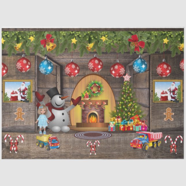 Frosty The Snowman Christmas Tree Presents Santa Tissue Paper (Front)