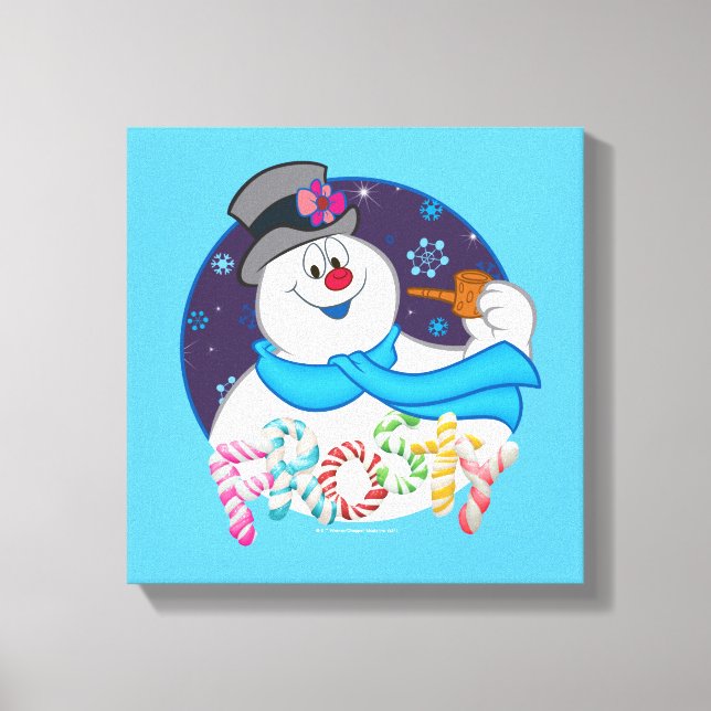 Frosty the Snowman™ | Colourful Candy Cane Name Canvas Print (Front)