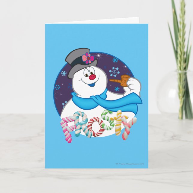 Frosty the Snowman™ | Colourful Candy Cane Name Holiday Card (Front)