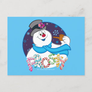 Frosty the Snowman™ Colourful Candy Cane Name Holiday Postcard