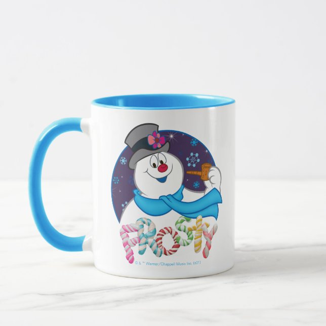 Frosty the Snowman™ | Colourful Candy Cane Name Mug (Left)