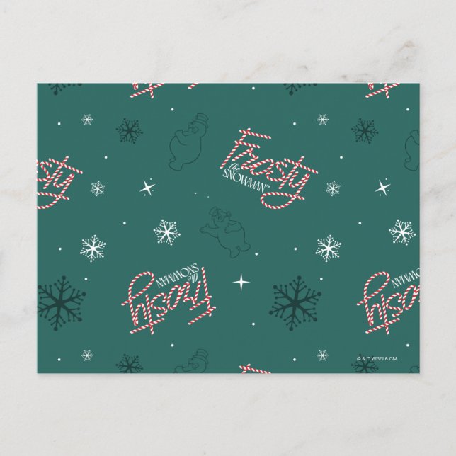 Frosty the Snowman Green Snowflake Pattern Holiday Postcard (Front)