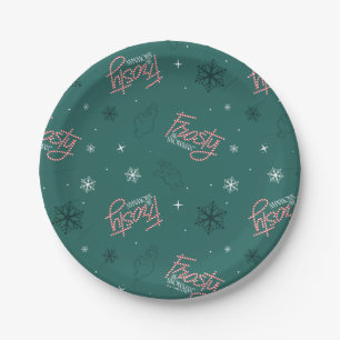 Frosty the Snowman Green Snowflake Pattern Paper Plate
