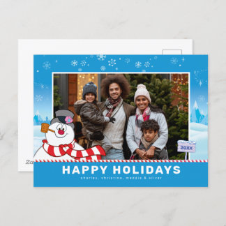 Frosty The Snowman | Happy Holidays Family Photo  Holiday Postcard
