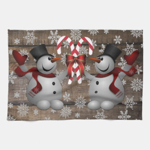 Frosty The Snowman Snowflakes Candy Canes Tea Towel