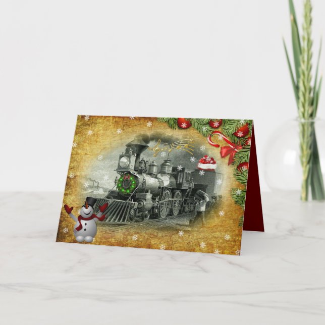 Frosty The Snowman Vintage Christmas Train Holiday Card (Front)