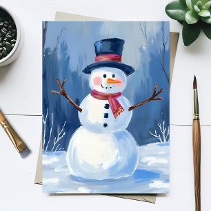 Frosty the Snowman   Winter Watercolor Painting Postcard