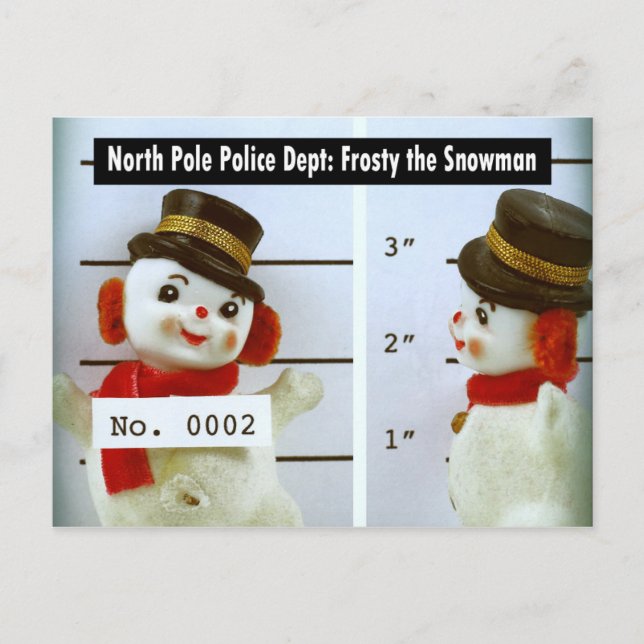 Frosty the Snowman's Mug Shot Holiday Postcard (Front)