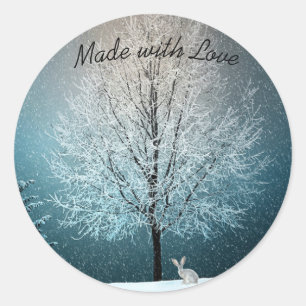 Frosty tree in the evening  classic round sticker
