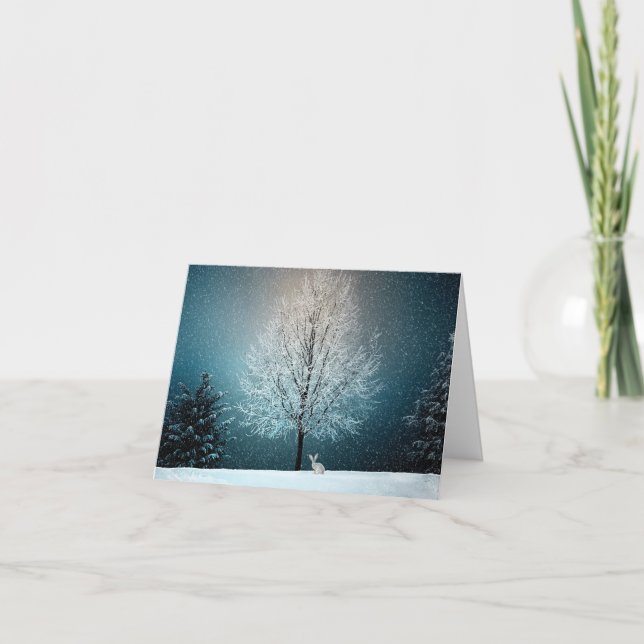 Frosty tree in the evening holiday card (Front)