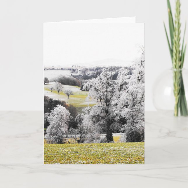 Frosty trees and hills holiday card (Front)