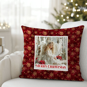 Frosty Victorian Angel Red and Gold Gift Pillow