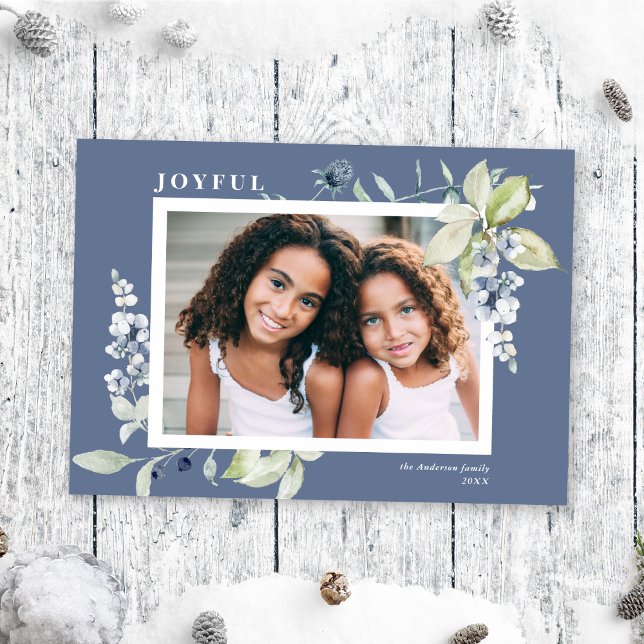 Frosty Watercolor Winter Berries Photo  Holiday Card (Creator Uploaded)