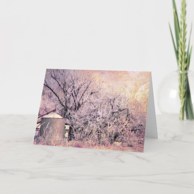 Frosty Winter Farm Scene Holiday Card (Front)