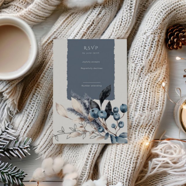 Frosty Winter Floral Vertical RSVP Card (Creator Uploaded)