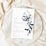 Frosty Winter Floral Wedding Dinner Menu Card<br><div class="desc">Our ''Frosty Winter Floral Wedding'' collection features steel blue watercolor florals paired with personalised monograms and elegant typography on various background colours for you to choose from. Check out our store for more items from this collection.</div>